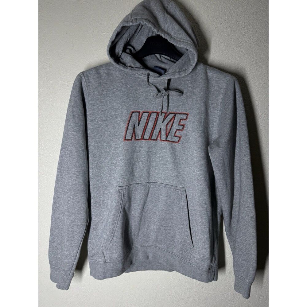 Nike Center Spell Out Embroidered‎ Hoodie Sweatshirt Gray Men's Size Medium EUC